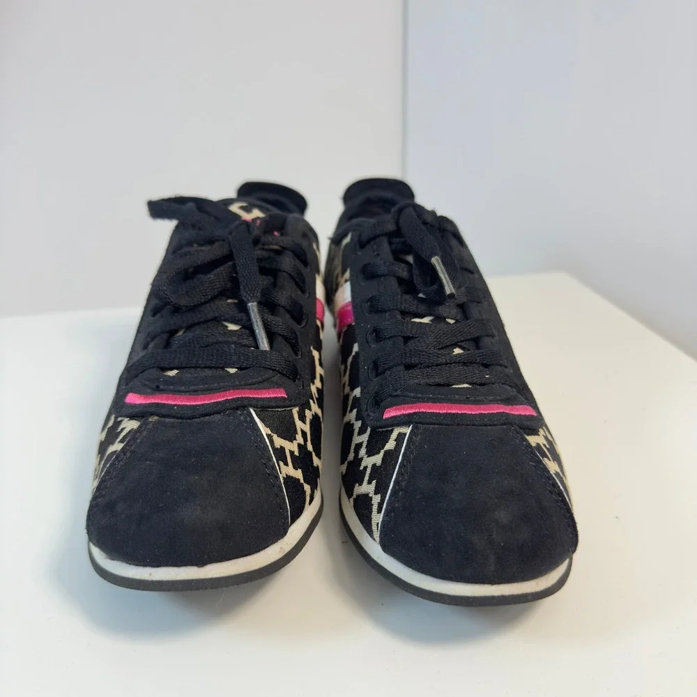 Tommy Hilfiger TWPRINCESS Sneakers Womens 7M Black Pink Monogram Logo Lace Up